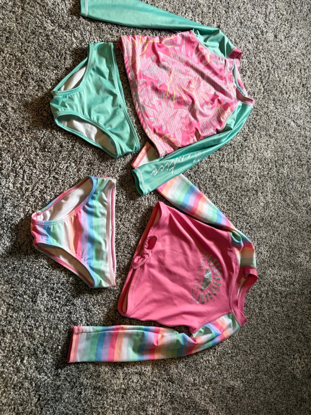 Nautica Girls Pink & Mint Rashguard Swimsuit Set with Rainbow Stripes 4T